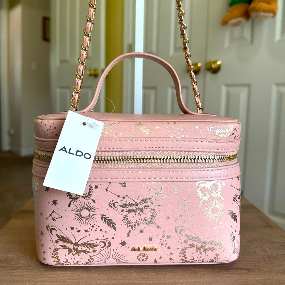 ALDO Pink Leather w/ Butterfly Print & Chain Strap Crossbody Bag, New w/ Tag